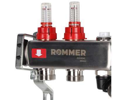 ROMMER RMS-1201-000002 ROMMER Коллектор из нержавеющей стали с расходомерами, с клапаном вып. воздуха и сливом 2 вых.