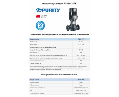 Циркуляционный насос In-Line PURITY PTD 50-24/2