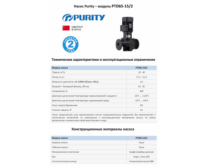 Циркуляционный насос In-Line PURITY PTD 65-15/2