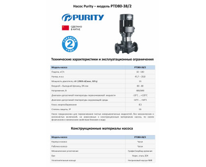 Циркуляционный насос In-Line PURITY PTD 80-38/2