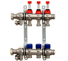 Коллекторная группа ELSEN, 1", 3 контура, размер отвода-3/4", с вентилями и расходомерами, нержавеющая сталь