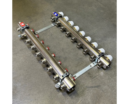 Коллекторная группа с балансировочными и термостатическими вентилями UNI-FITT серия I 1"x3/4"ЕК 9 выходов