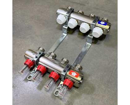 Коллекторная группа с расходомерами и термостатическими вентилями UNI-FITT серия I 1"x3/4"ЕК 4 выхода