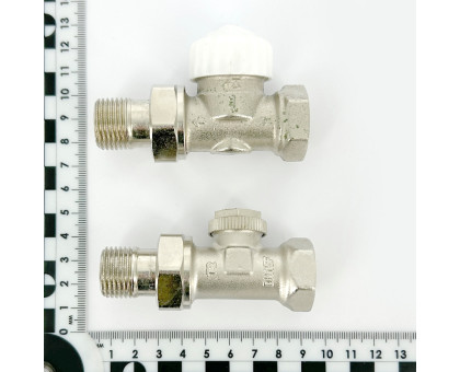 Комплект прямых вентилей НВ 1/2" для подключения радиатора, термостатический