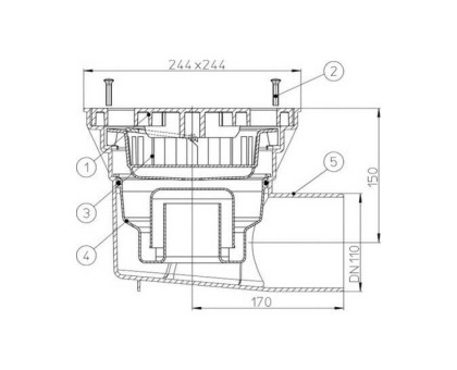 Дворовый трап Hutterer & Lechner Perfekt, гориз.выпуск, с сифоном, с решеткой из ПП, макс. нагрузка 1.5т., DN 110 (Россия)