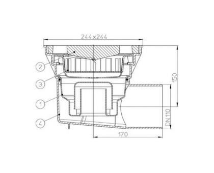 Дворовый трап Hutterer & Lechner Perfekt с сифоном, гориз. выпуск, макс.нагрузка 5-7 тонн, DN 110 (Россия)