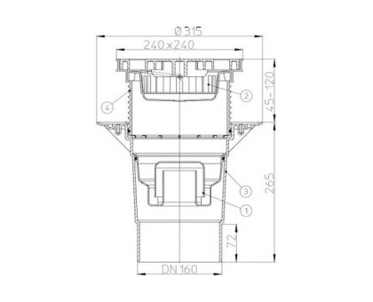 Дворовый трап Hutterer & Lechner Perfekt с сифоном, верт. выпуск, с пласт. решеткой макс. нагрузка 1т., DN 160 (Россия)