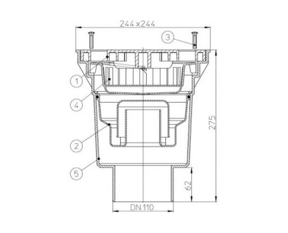 Дворовый трап Hutterer & Lechner Perfekt, верт. выпуск, с сифоном, макс.нагрузка 1,5 т., DN 110 (Россия)