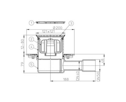 Трап Hutterer & Lechner с "сухим" сифоном, с решеткой HL3124, Клик-Клак, с горизонтальным выпуском, DN 40/50