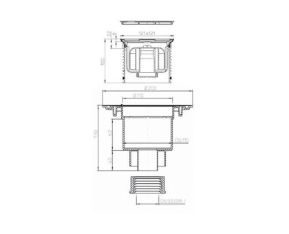 Трап Hutterer & Lechner вертикальный, с решеткой Клик-Клак, с "сухим" сифоном, с выпуском под трубу SML, DN 50