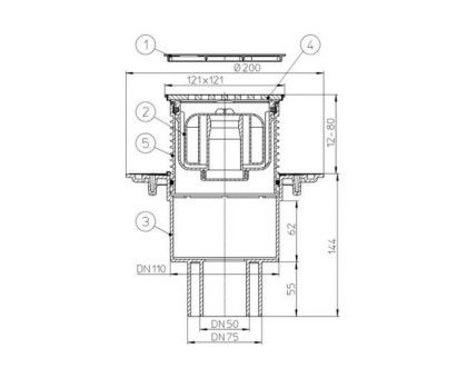 Трап Hutterer & Lechner с "сухим" сифоном, с решеткой HL3125, Клик-Клак, с вертикальным выпуском, DN 50/75