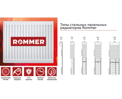 Стальной панельный радиатор Rommer Ventil 22x500x800