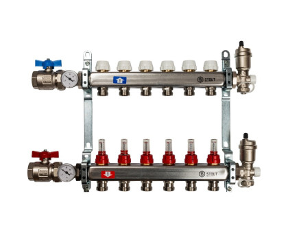 Коллектор из нержавеющей стали Stout в сборе с расходомерами 6 вых. (SMS-0907-000006)
