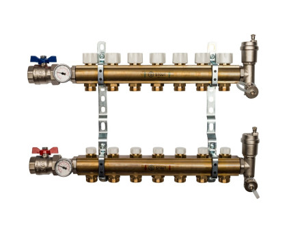 Распределительный коллектор Stout из латуни без расходомеров 7 вых. (SMB-0468-000007)